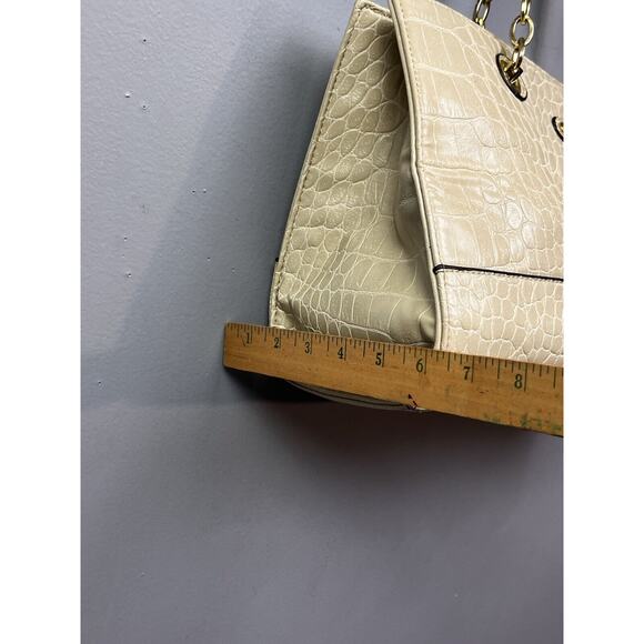 Anne Klein Coast Is Clear Purse Shoulderbag Tote Handbag Tan Cream Gold Chain - Picture 8 of 12